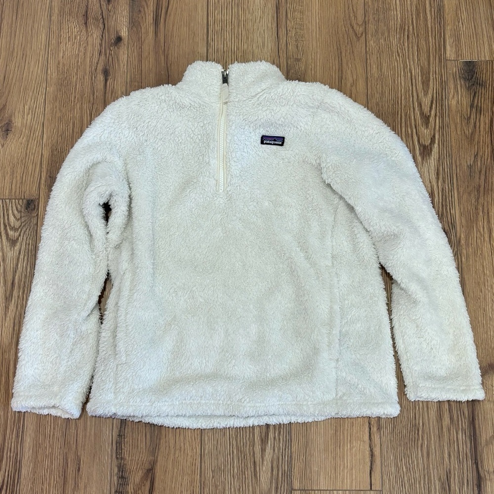 Patagonia Girl's White Fleece Pullover Size XL (14) EUC